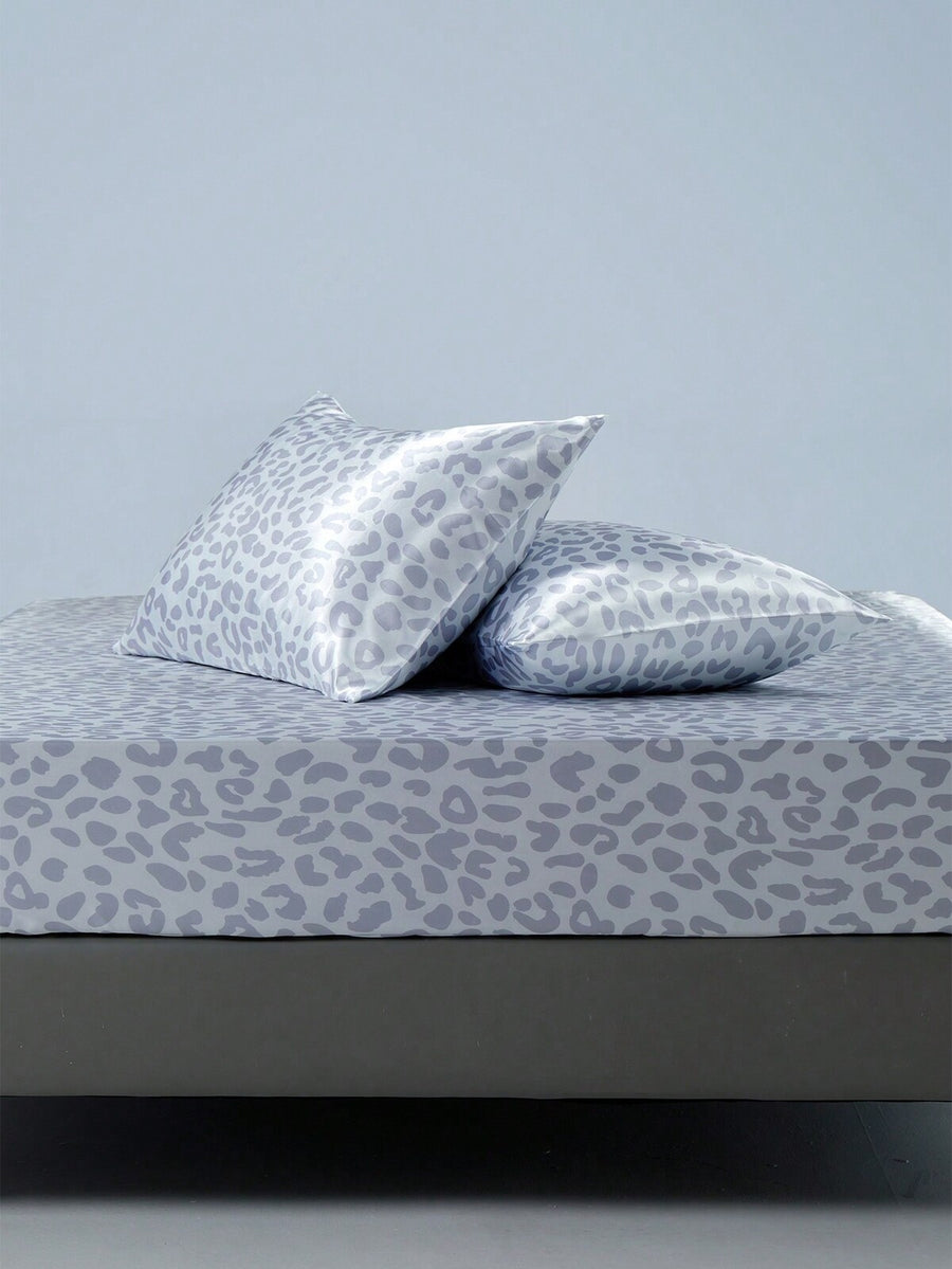 3pcs Leopard Printed Fitted Sheet Set, 1 Fitted Sheet And 2 Pillowcases, No Filling, Modern Style Bedding Set