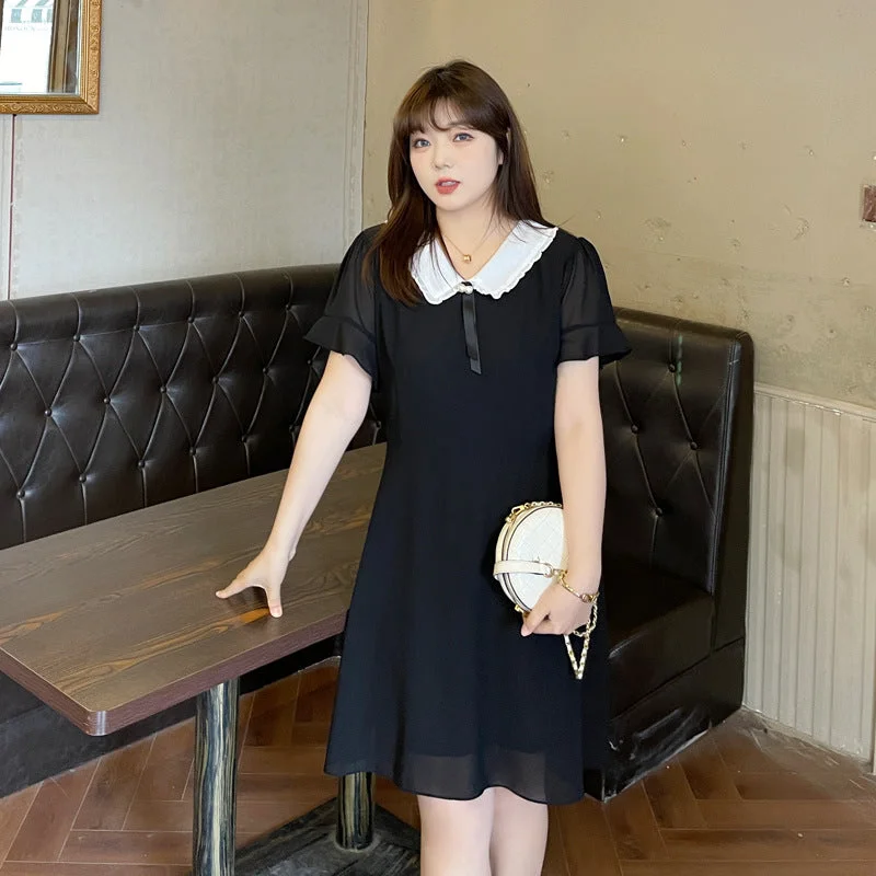 Plus Size Chiffon Collar Dress Flattering Plus Dress