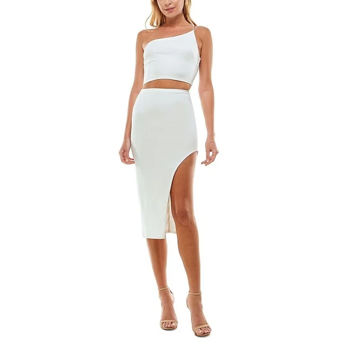 B Darlin Junior's Two Piece One Shoulder Bodycon Midi Dress White Size 15-16 Bodycon Wrap Dress