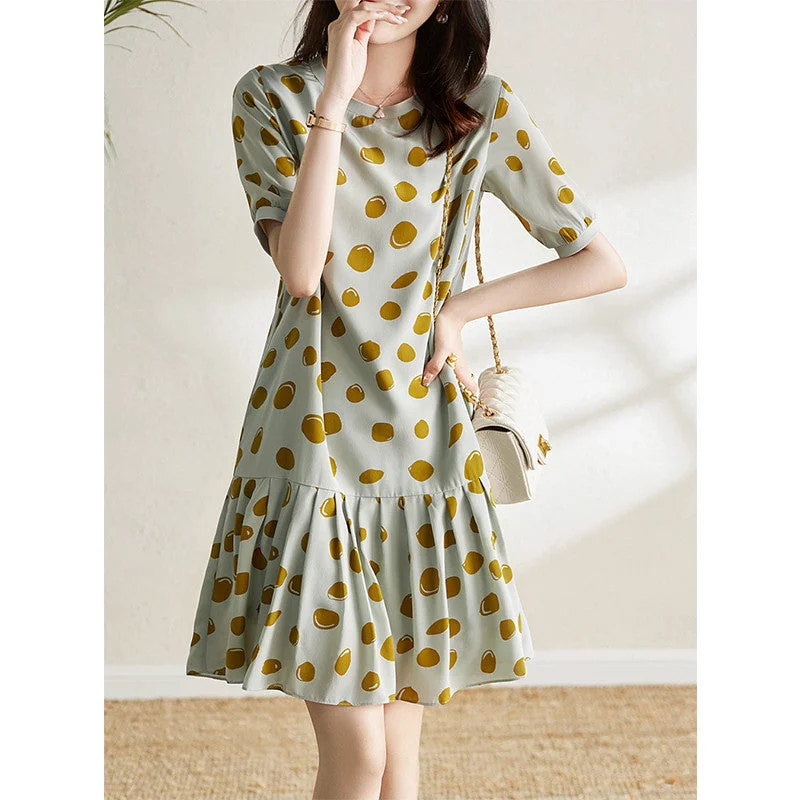 Plus Size Korean Polka Dots Drop Waist Dress Plus Size Evening