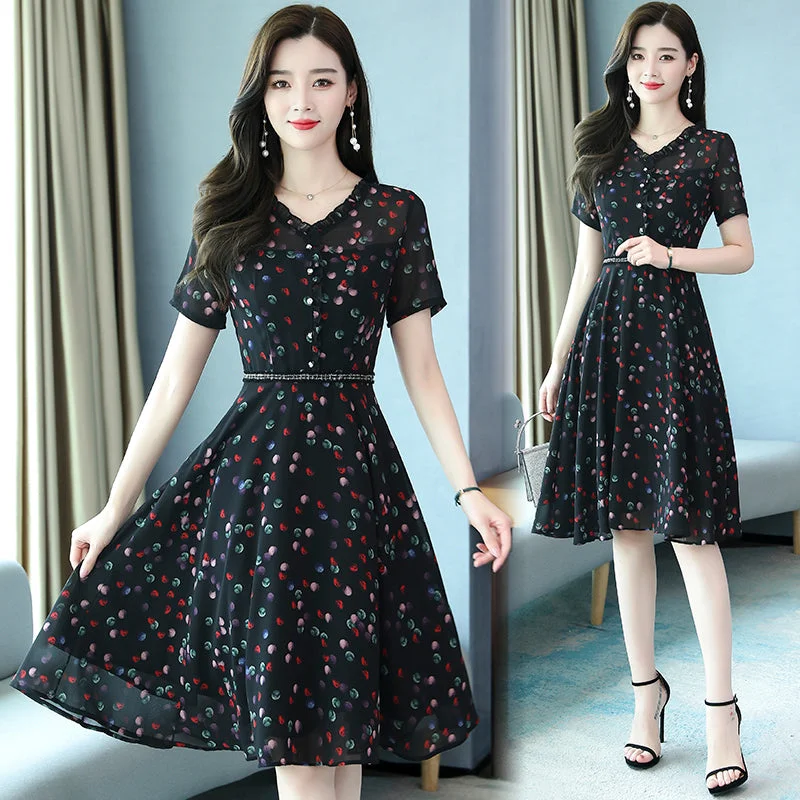 Plus Size Black Polka Dots Chiffon Dress Plus Size Colorblock