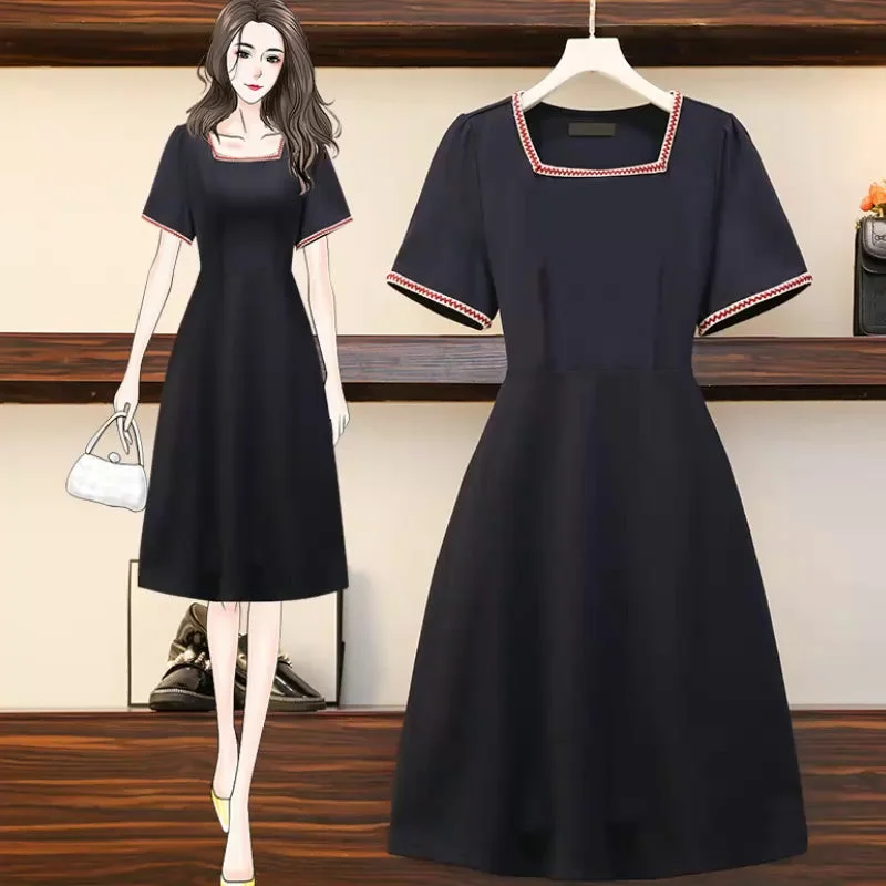 Plus size Korean square neck dress Plus Size Fitted