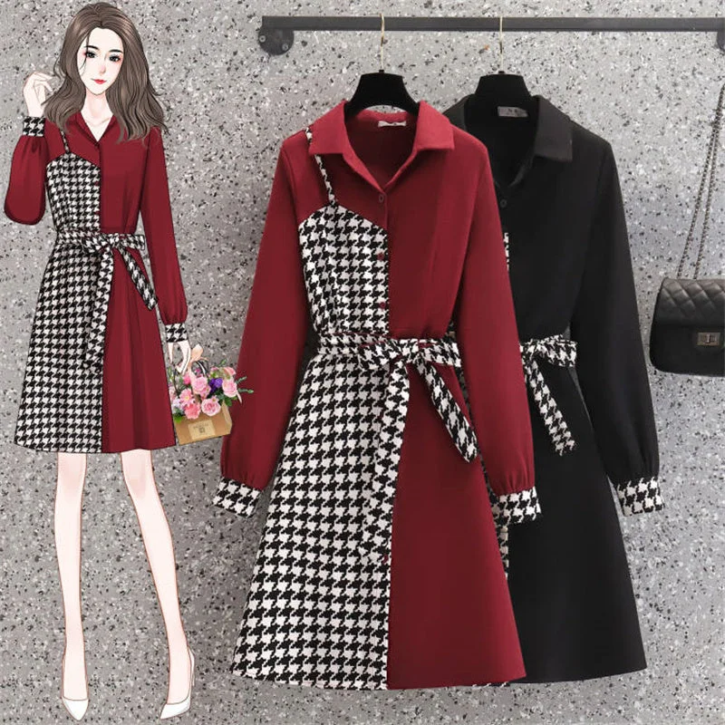 Plus Size Houndstooth Mock 2 Piece Dress Set Plus Size Lace