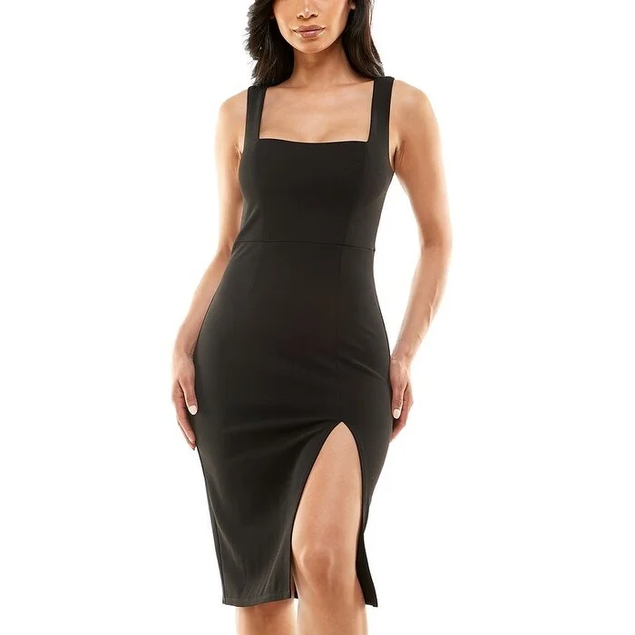 Speechless Junior's Square Neck Bodycon Dress Black Size Medium Ruched Bodycon Dress