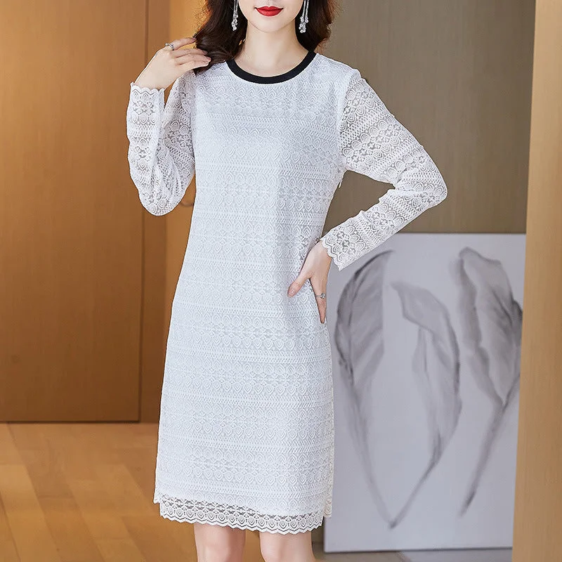 Plus Size White Lace Long Sleeve Dress Stylish Plus Dress