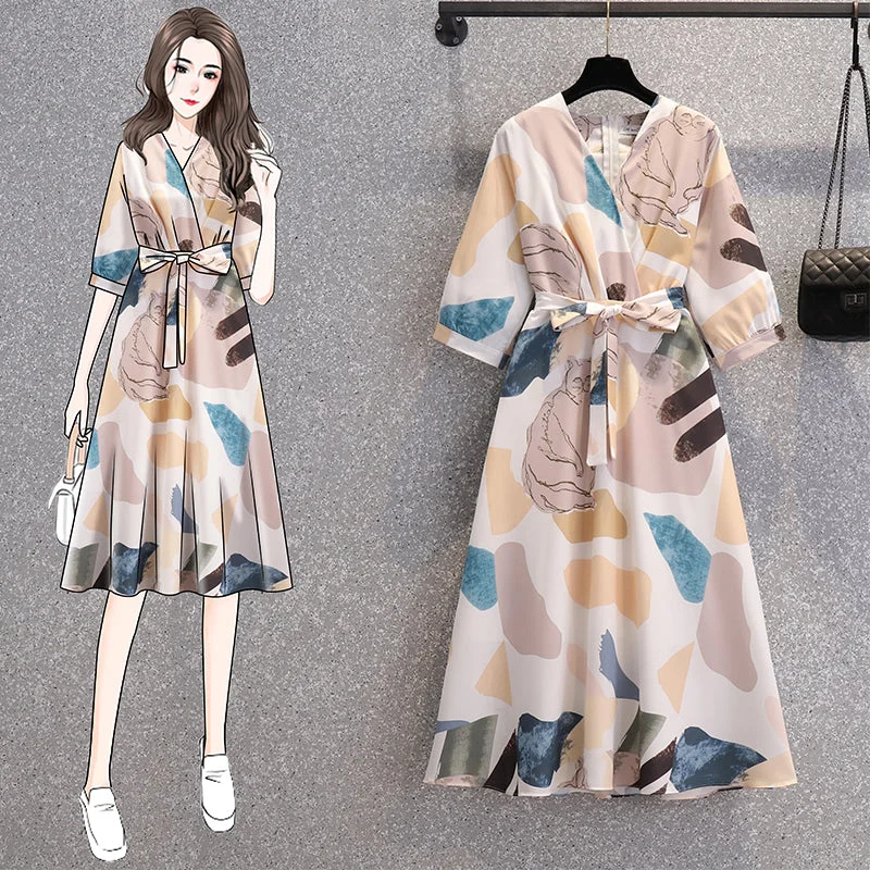 Plus Size Abstract Cat Print Wrap Dress Plus Size Dressy