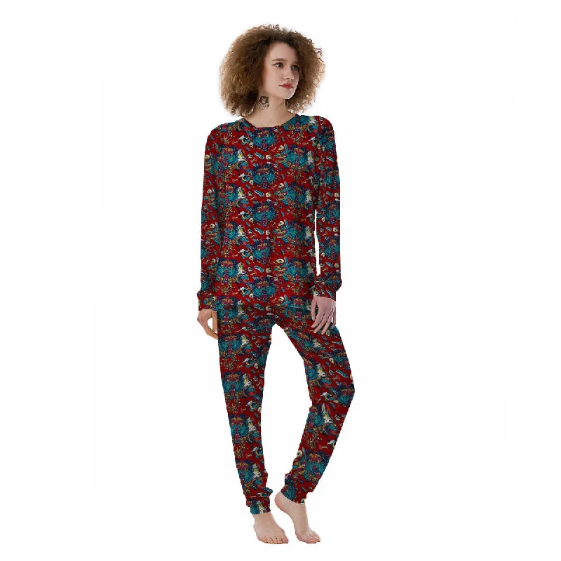 Abstract Wolf Fairy Tale Tattoo Print Pattern Women's Pajamas Best pajama sets for sensitive skin