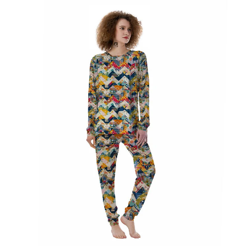 Abstract Zigzag Colorful Graffiti Style Print Pattern Women's Pajamas Pajama sets under $50