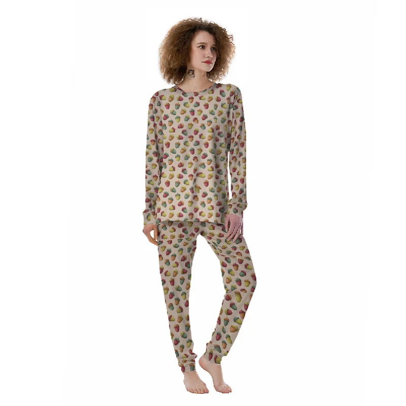 Acorn Beige Color Print Pattern Women's Pajamas H&M pajama sets