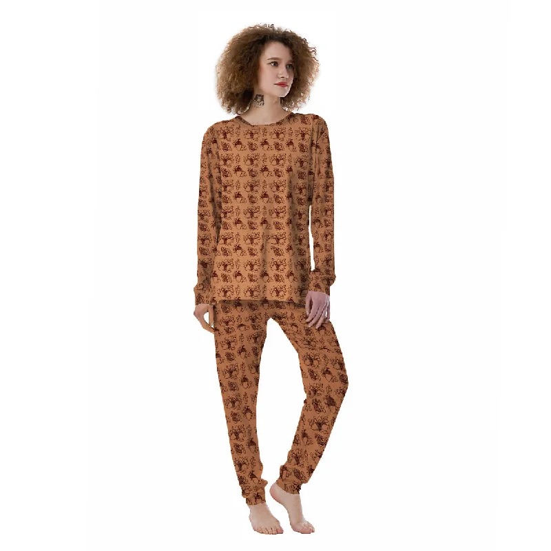 Acorn Drawing Print Pattern Women's Pajamas Party pajama sets