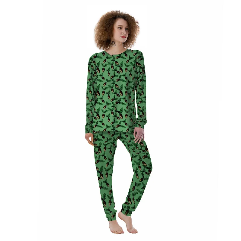 Acorn Green Print Pattern Women's Pajamas Travel pajama sets