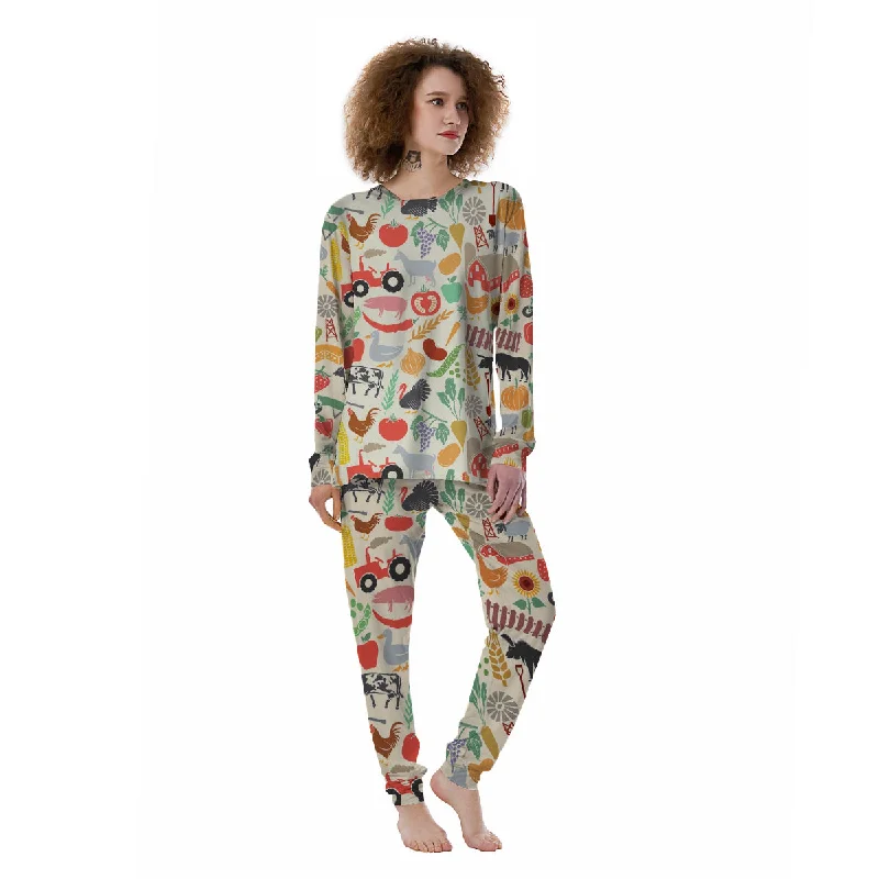 Agriculture Farming Colorful Print Pattern Women's Pajamas Fleece pajama sets