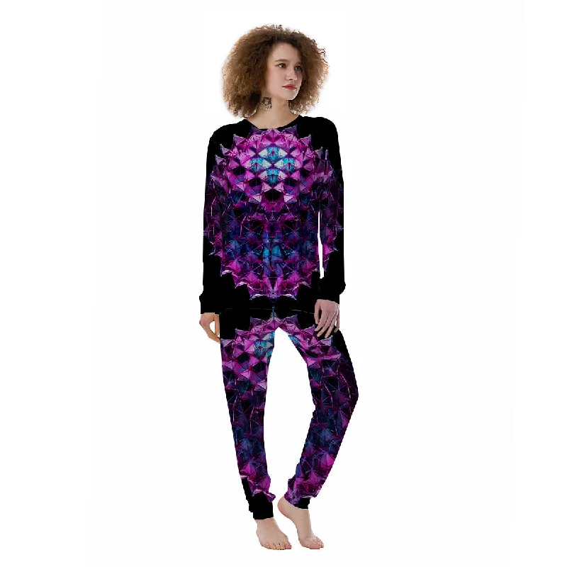 Alien Crystal Diamond Flower Print Women's Pajamas Cozy winter pajama sets