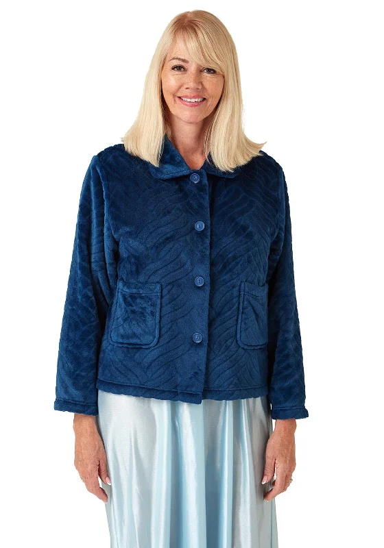 Marlon Fleece Button Up Bed Jacket, Ocean Blue Expensive pajama sets