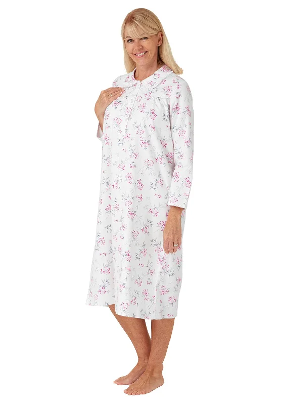 Marlon Floral Frill Collar Long Sleeve Nightdress, White and Pink Chic pajama sets