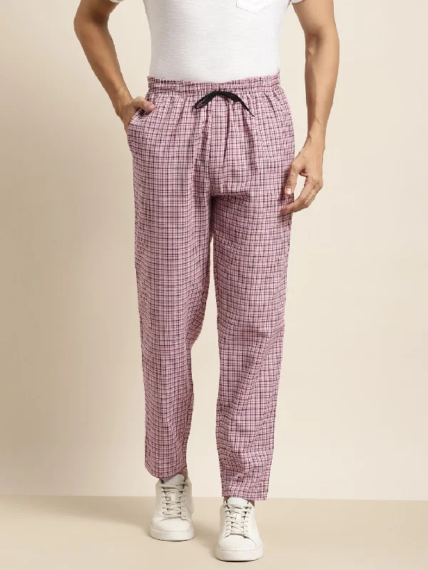 Men's Cotton Pink & White Checked Track Pant - Sojanya High-end pajama sets