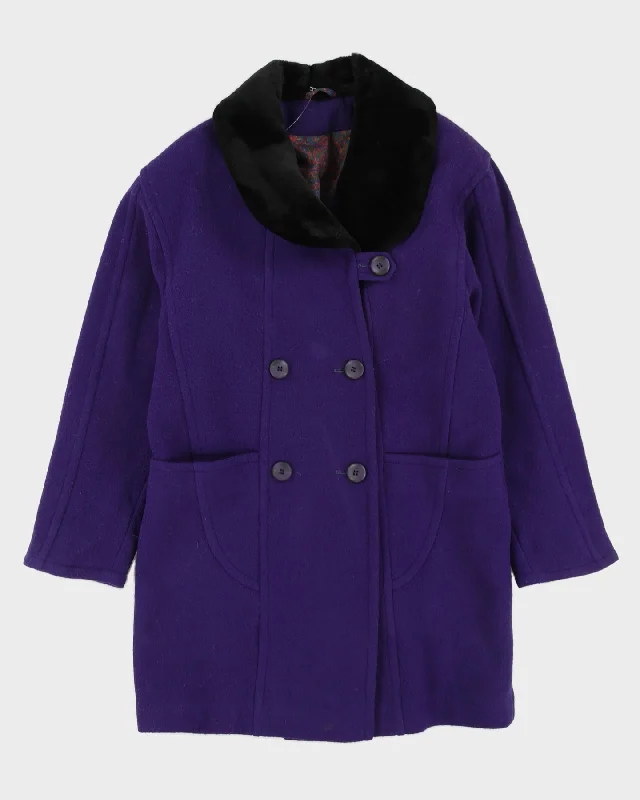 Purple With Faux Fur Collar Short Overcoat - S Linen pajama sets