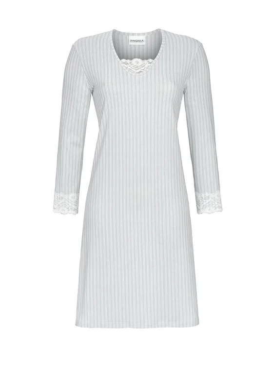 Ringella Striped Lace Panel Nightdress, Grey Knitted pajama sets