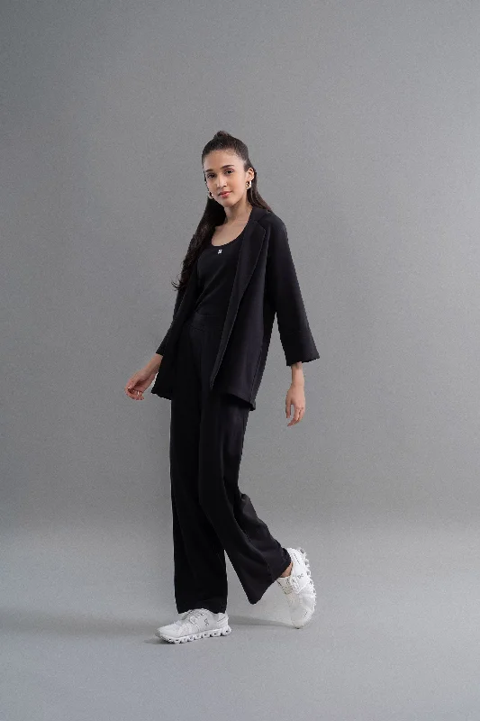 Snugknit® Black Flared Pant With Tank Top & Blazer Couple pajama sets