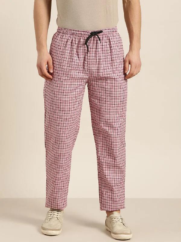 Men's Cotton Pink & White Checked Track Pant - Sojanya Best pajama sets for honeymoon