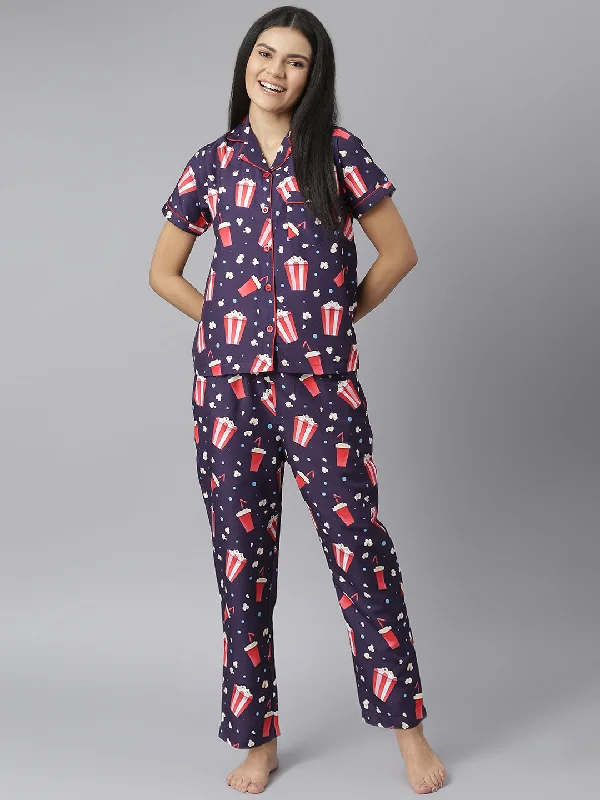 Women's Popcorn Digital Print Night Suit Set - Stylestone Best-selling pajama sets 2024