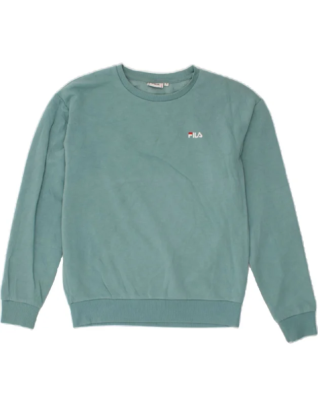 FILA Womens Oversized Sweatshirt Jumper UK 10 Small Turquoise Cotton Warm sweaters