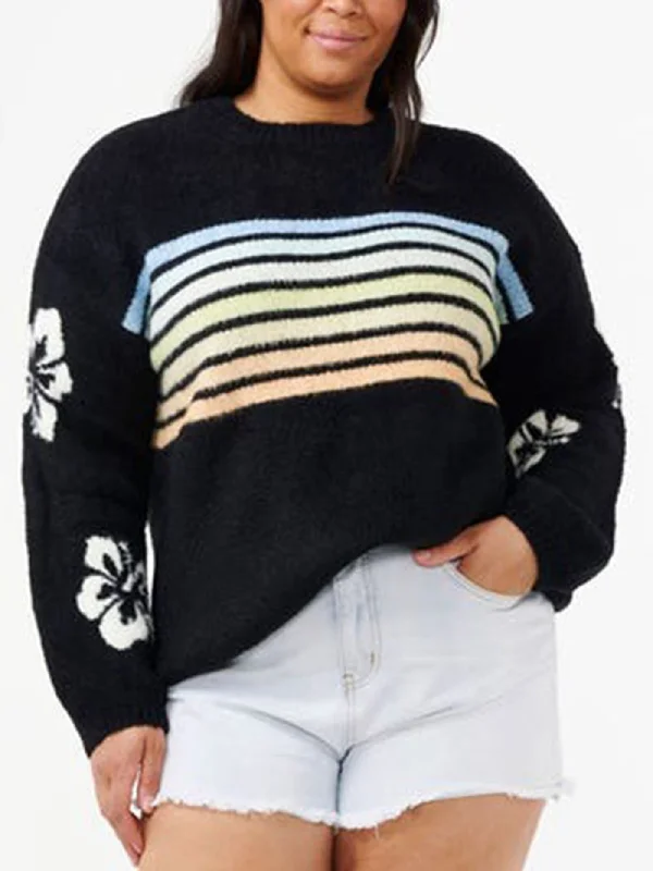 High Tide Hibiscus Stripe Crewneck Sweatshirt Fashionable sweaters