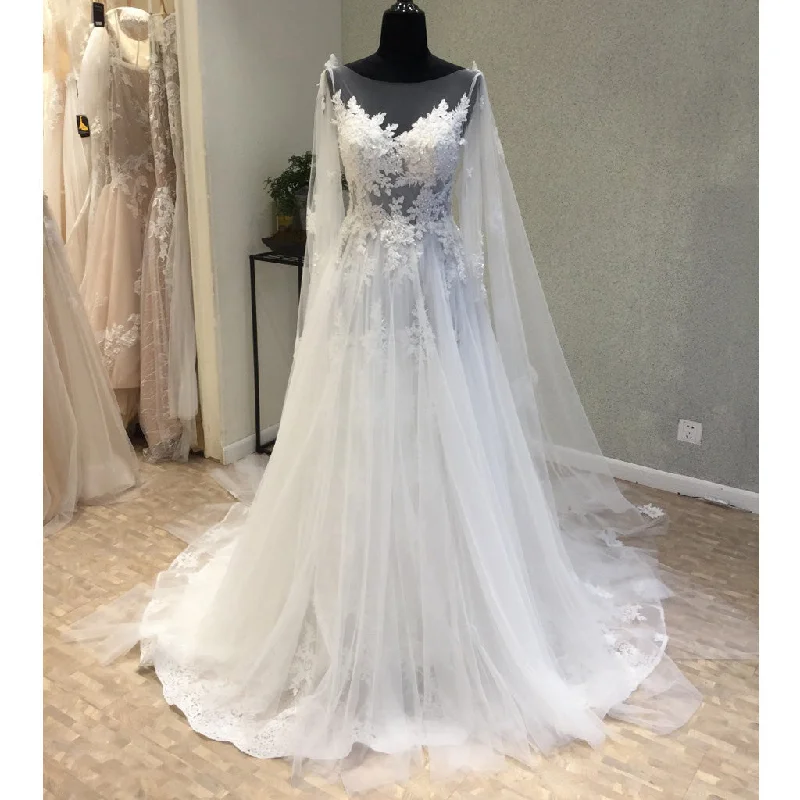 Affordable Tulle Applique Charming Long Brides Wedding Dresses, WG1218 Embroidered Wedding Dress