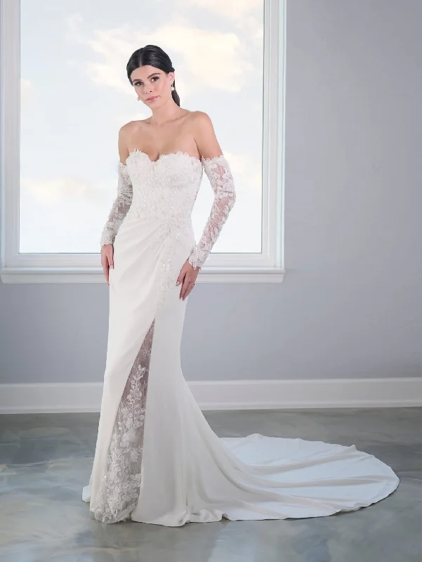 Applique Sheer Slit Bridal Gown by Adrianna Papell 31302 Chic Lace Dress