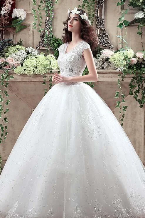 Ball Gown Tulle Sweetheart Open Back Lace up Lace Appliques Sequins Ivory Wedding Dress WK199 Wedding Dress Style