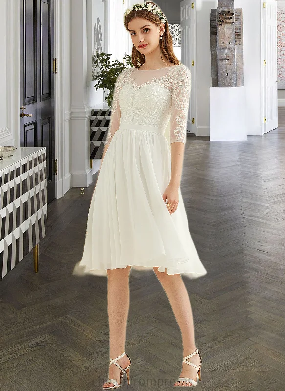 Chanel A-Line Knee-Length Chiffon Lace Wedding Dress With Sequins STIP0013689 Romantic Lace Dress