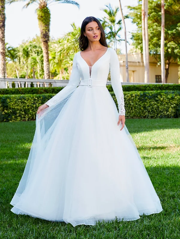 Long Sleeve A-line Wedding Gown by Adrianna Papell 31199 Classic Lace Gown