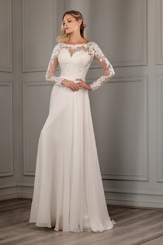 Long Sleeve Chiffon Bridal Gown by Abby Lane 97150 Soft Wedding Gown