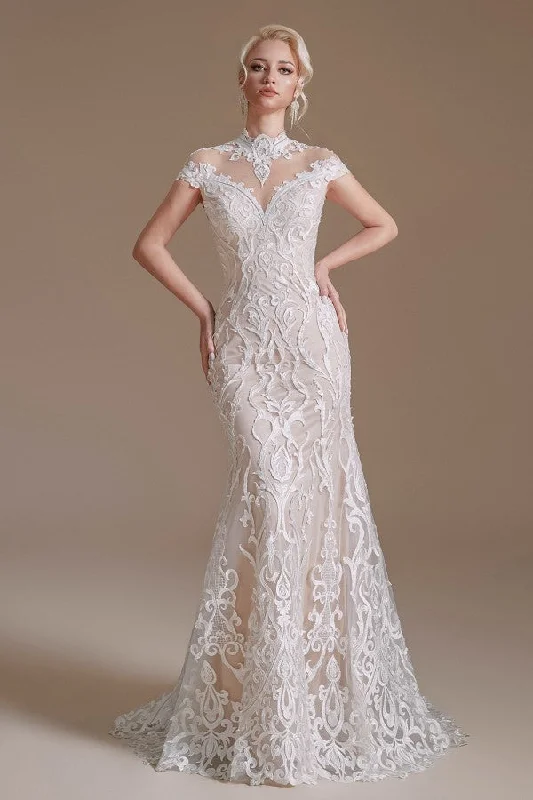 Sleeveless Mermaid Wedding Dress High-neck Lace With Sleeves Lace Sleeveless Dress