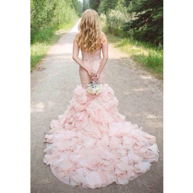 Pink Sweetheart Mermaid Lace Up Popular Cheap Wedding Dresses, WD0150 Luxury Wedding Dress