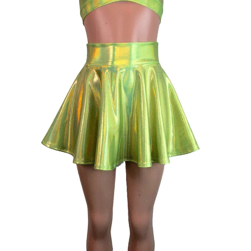 Skater Skirt - Lime Green Holographic Floral unclassified skirts