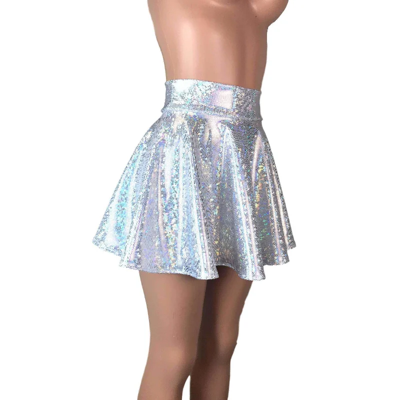 Skater Skirt - Silver on White Shattered Glass Holographic Gothic unclassified skirts