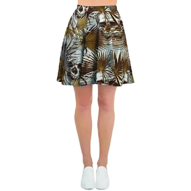 Tropical Leaf Skull Women's Skirt Dark color unclassified skirts