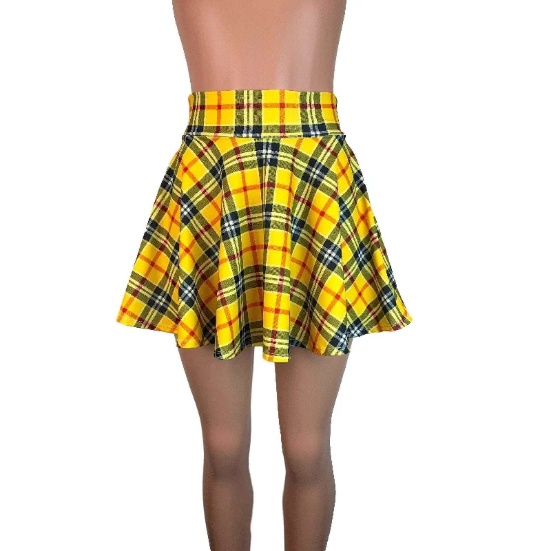 Skater Skirt - Yellow Plaid Side-tie unclassified skirts