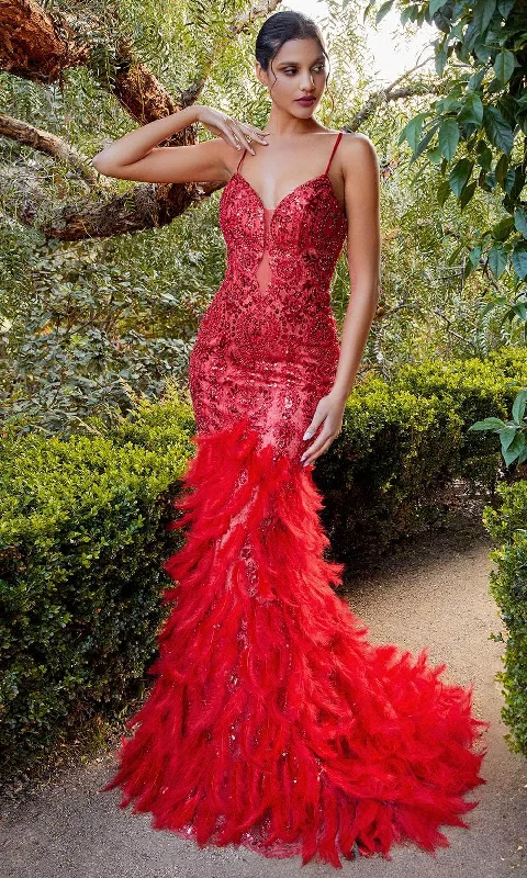 Andrea and Leo - V-Neck Feather Mermaid Evening Dress Outdoor party dresses