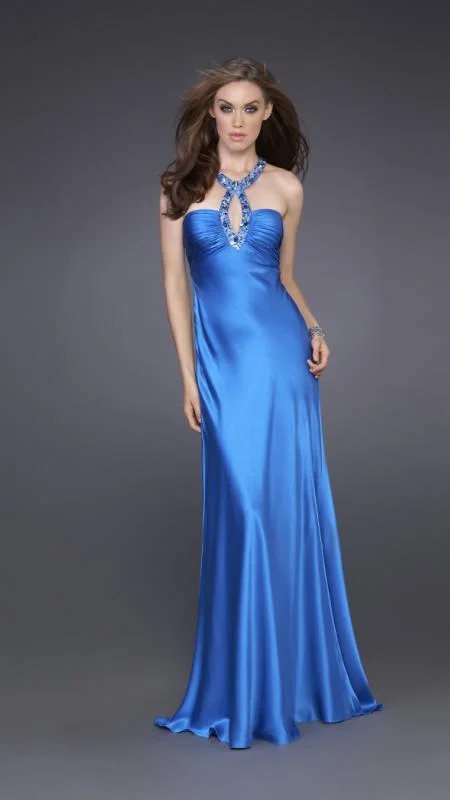 La Femme - 15578 Distinctively Embellished Neck Strap Sheath Gown Spring party dresses