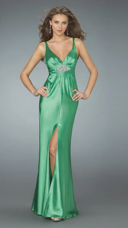 La Femme - 14600 Resplendent Halter-Style Sheath Gown with Center Slit Luxury party dresses