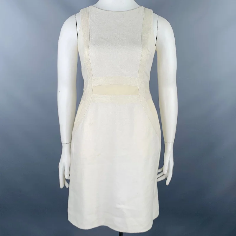 AKRIS Size 10 Cream Cotton Textured Sleeveless Dress High-low unclassified dresses