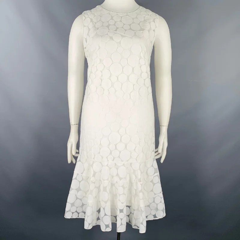 AKRIS Size 16 White Viscose Blend Polka Dot Dress Floral unclassified dresses