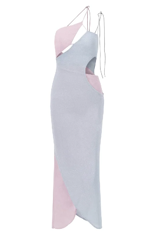 ALINA ASYMMETRICAL COLUMN DRESS IN GLIMMER PINK/BLUE Plus size unclassified dresses