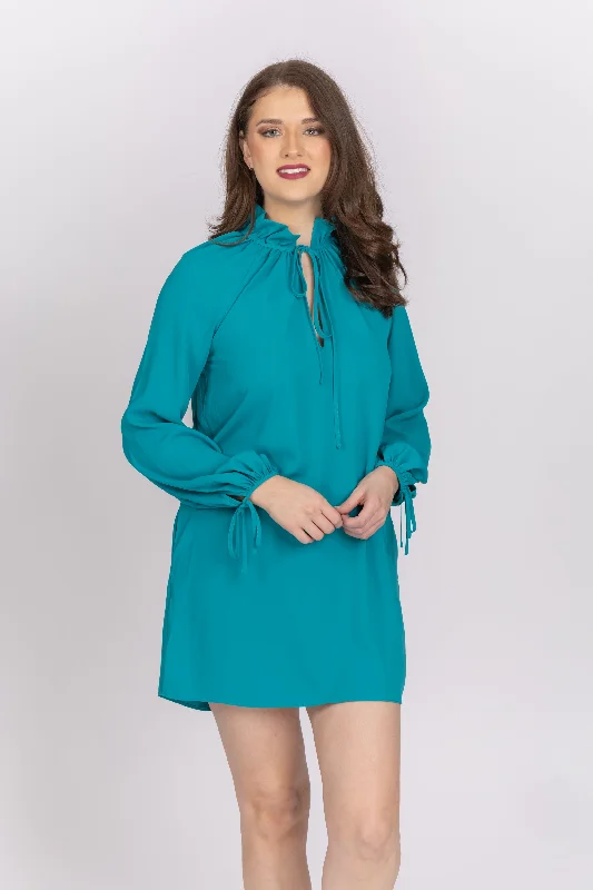 Amanda Uprichard Vittoria Dress in Teal Wrap unclassified dresses