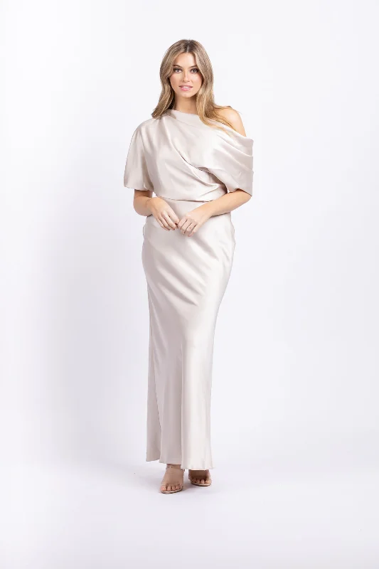 Amsale Draped Gown Champagne High-low unclassified dresses