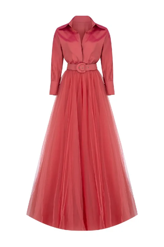 ARZU TERRACOTTA COLLARED V-NECK GOWN Ruffled unclassified dresses