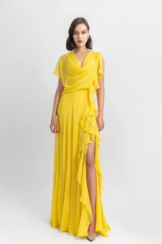 Asymmetrical flared chiffon dress Tiered unclassified dresses