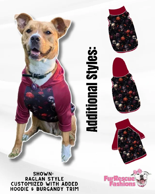 Bad Romance Skulls & Roses Dog Pajama with Burgundy Neck & Trim/Sleeves Backless unclassified dresses